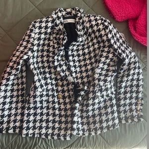 Zara Houndstooth French Blazer